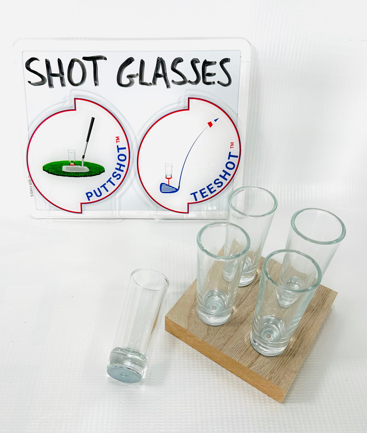 Golf game accessories and shot glasses